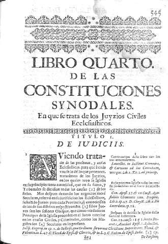 [Libro Quarto. De las Constituciones Synodales. En que se trata de los Juyzios Civiles Ecclesiasticos] 545