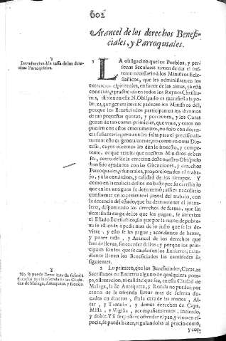 [Arancel de los derechos Baneficiales, y Parroquiales] 602
