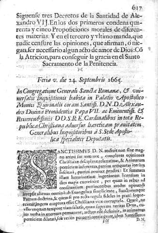 [Siguense tres Decretos de la Santidad de Alexandro VII...] 617