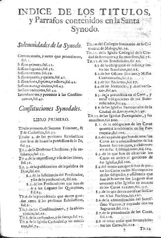 Indice de los Titulos, y Parrafos