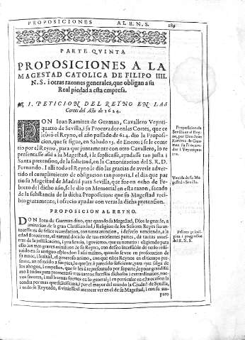 [Parte Quinta. Proposiciones a la Magestad Católica de Filipo IIII...] 189