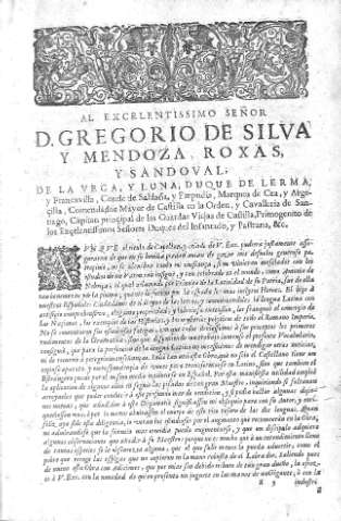 Al excelentissimo Señor D. Gregorio de Silva y Mendoza,...