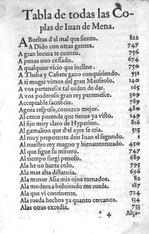 Tabla de todas las Coplas de Iuan de Mena