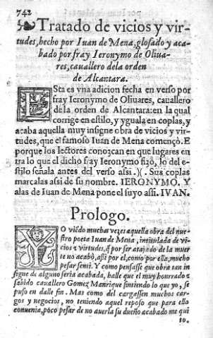 [Tratado de vicios y virtudes, hecho por Iuan de Mena,...] 742