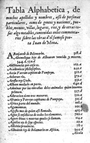 Tabla Alphabetica, de muchos apellidos y nombres...