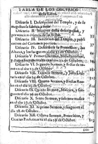 Tabla de los discursos deste Libro