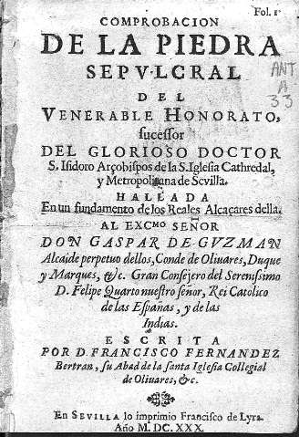 [Comprobacion de la Piedra sepulcral del Venerable Honorato,...1
