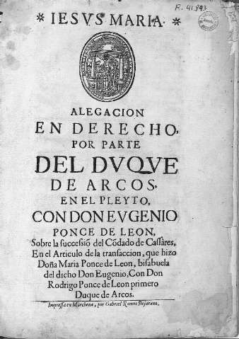 Alegacion en Derecho por parte del Duque de Arcos...