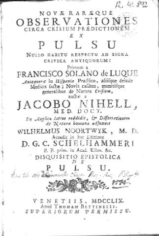 Novae Raraeque Observationes Circa Crisium Praedictionem ex pulsu...