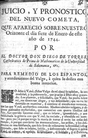 Juicio y pronostico del nuevo cometa,...