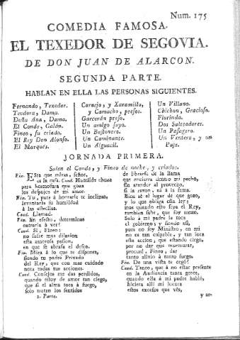 Comedia Famosa. El Texedor de Segovia... Segunda Parte y Jornada primera