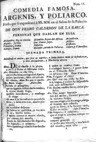 Comedia Famosa. Argenis, y Poliarco... y Jornada primera