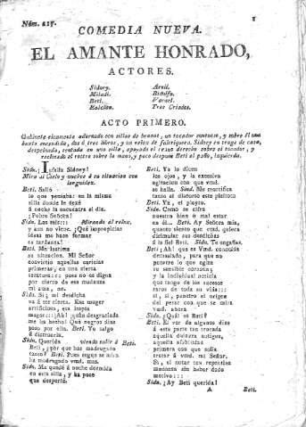[Comedia Nueva. El amante honrado,... y Acto I] 1