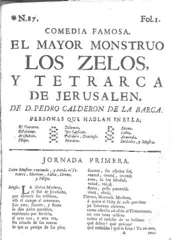 [Comedia Famosa. El mayor monstruo los zelos y Tetrarca de Jerusalen y Jornada primera] 1