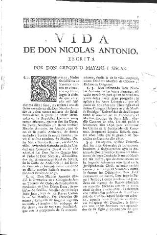 [Vida de Don Nicolas Antonio,...] I