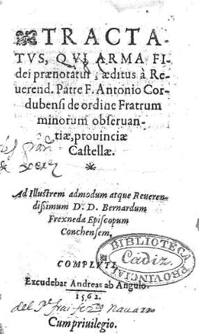 Tractatus, qui arma fidei praenotatur;...