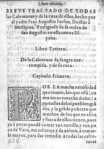 Libro Tercero. Breve tractado de todas las Calenturas y de la cura de ellas,... y Capitulo Primero