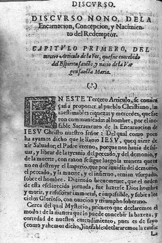 Discurso nono, dela Encarnacion, Concepcion, y Nacimiento del Redemptor