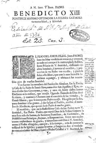 Benedicto XIII pontifice maximo optimo...