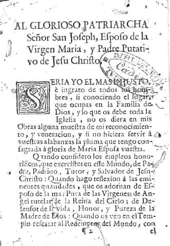 Al Glorioso Patriarcha Señor San Joseph,...