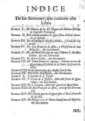 Indice de los Sermones...
