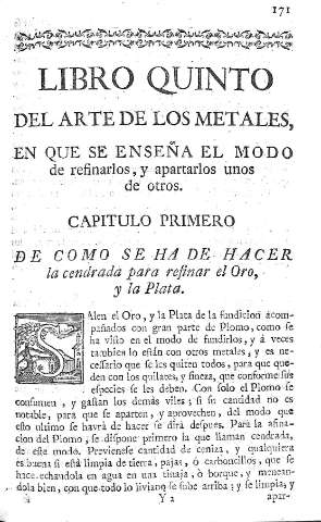 [Libro Quinto del arte de los metales, en que se enseña el modo de refinarlos,...] 171