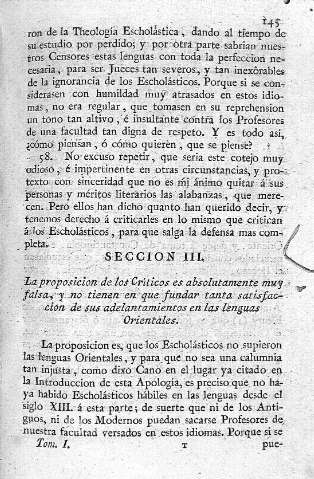 [Seccion III. La proposicion de los Críticos es absolutamente muy falsa, y no tienen en que fundar...] 145