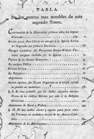 Tabla de los puntos mas notables...