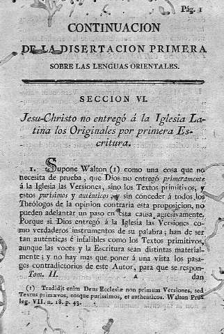 [Continuacion de la disertacion primera sobre las lenguas orientales y  Seccion VI. Jesu-Christo no entregó á la Iglesia Latina los Originales...] 1 