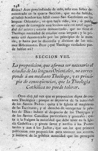 [Seccion VIII. La proposicion, que afirma ser necesario el estudio de las lenguas Orientales,...] 148