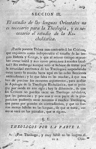 [Seccion IX. El estudio de las lenguas Orientales no es necesario para la Theología,...]203