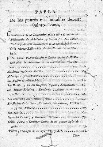 Tabla de los puntos más notables...