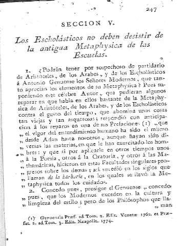 [Seccion V. Los Escholásticos no deben desistir de la antigua Metaphysica...] 247