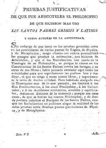 Pruebas justificativas de que fue Aristoteles el Philosopho de que hicieron mas uso los Santos Padres Griegos y Latinos...