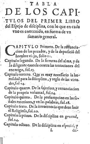 Tabla de los capitulos del primer libro...