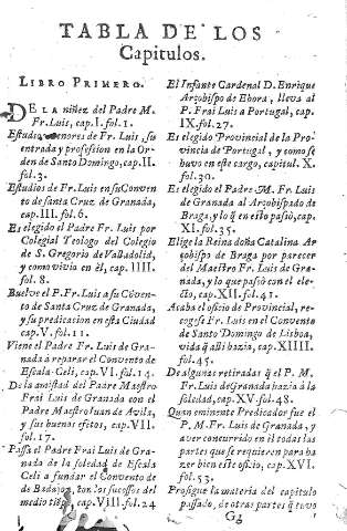 Tabla de los capitulos