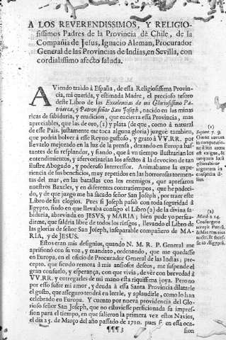 A los reverendissimos, y religiosissimos Padres de la Provincia de CHile,...