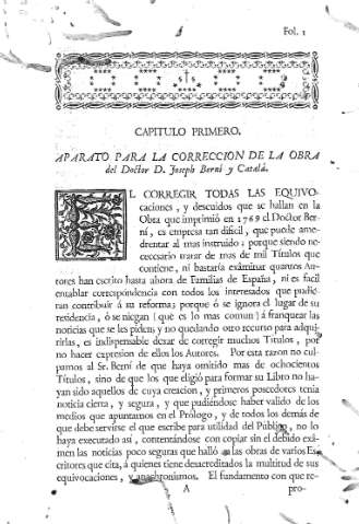 [Capitulo Primero. Aparato para la correccion de la obra del Doctor D. Joseph Bernì y Català] 1