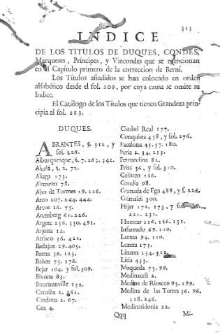 [Indice de los titulos de Duques, Condes,...] 313