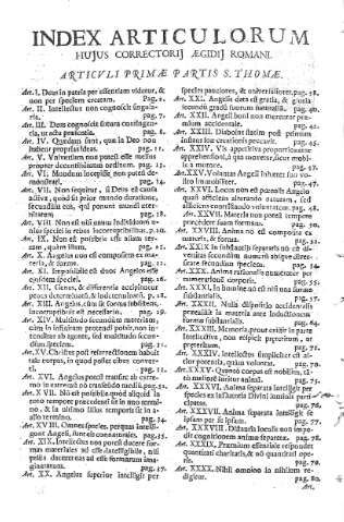 Beati Aegidii Columnae Romani,... Primam partem Theologiae S. Thomae e Index Articulorum...
