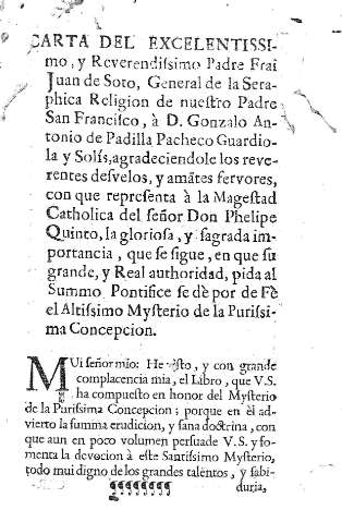 Carta del Excelentissimo, y Reverendissimo Padre Frai Juan de Soto...