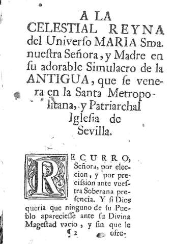 A la Celestial Reyna del Universo Maria Sma. nuestra Señora, y Madre en su adorable Simulacro...