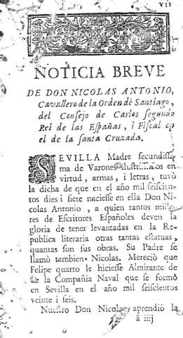 [Cartas de Don Nicolas Antonio y Noticia Breve de Don Nicolas Antonio...] VII