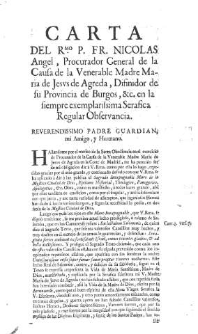Carta del Rmo, P. Fr. Nicolas Angel, Procurador General...