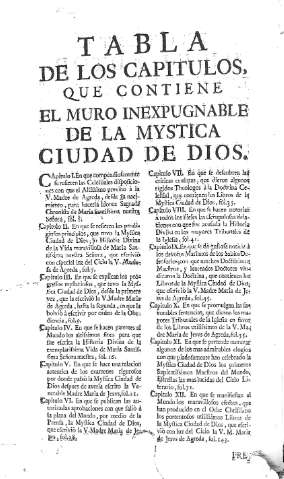 Tabla de los Capitulos, que contiene el muro inexpugnable...