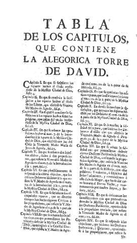 Tabla de los Capitulos, que contiene la alegorica Torre de David
