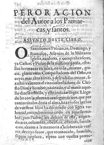Peroracion del Autor a los Patriarcas, y santos