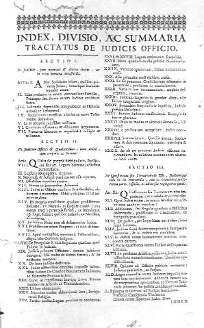 Index, divisio, ac summaria Tractatus de Judicis Officio