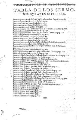 Tabla de los Sermones...