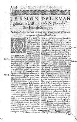 [Festividad de N. glorioso P. San Iuan de Sahagun y Sermon primero] 244